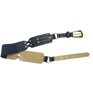 BCBGMaxAzria Wide Statement Belt in Black and Gold Size S